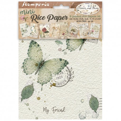 STAMPERIA PAPIER RYŻOWY A6 8szt FLOWERS AND POEMS