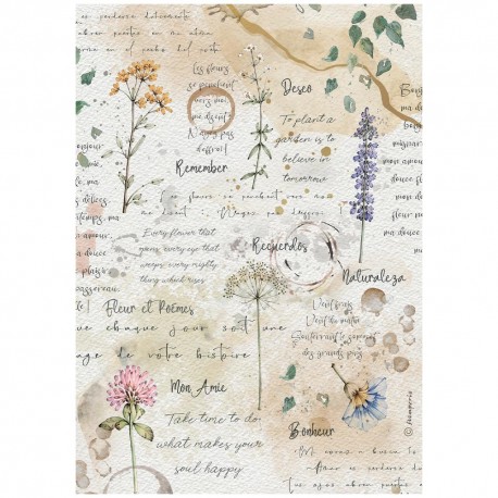 STAMPERIA PAPIER RYŻOWY A4 FLOWERS AND POEMS KWIATY PISMO