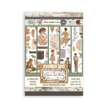 STAMPERIA PAPIER WASHI A5 8szt FLOWERS AND POEMS