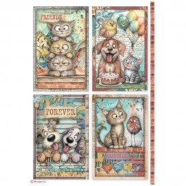 STAMPERIA PAPIER RYŻOWY A4 FURRY FRIENDS 2 KARTY