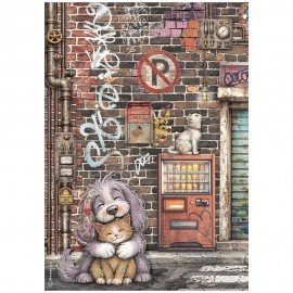 STAMPERIA PAPIER RYŻOWY A4 FURRY FRIENDS 2 PIES I KOT