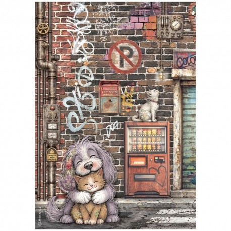 STAMPERIA PAPIER RYŻOWY A4 FURRY FRIENDS 2 PIES I KOT