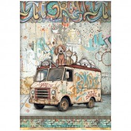 STAMPERIA PAPIER RYŻOWY A4 FURRY FRIENDS 2 TRUCK